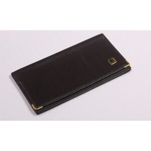 Dunhill Mens Bifold Wallet Dark Brown Gold Trim Long Leather Made in Italy